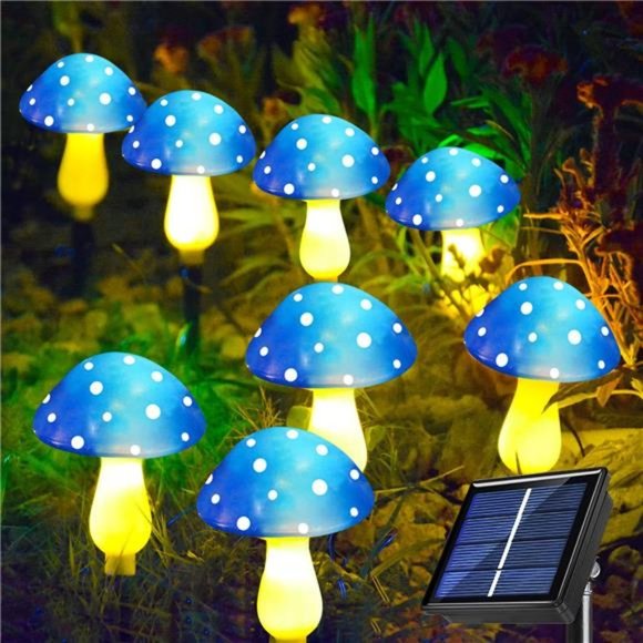 8-Pack Blue Solar Mushroom Garden Lights - Waterproof - Mushroom Lamp Decor - Picture 3 of 5